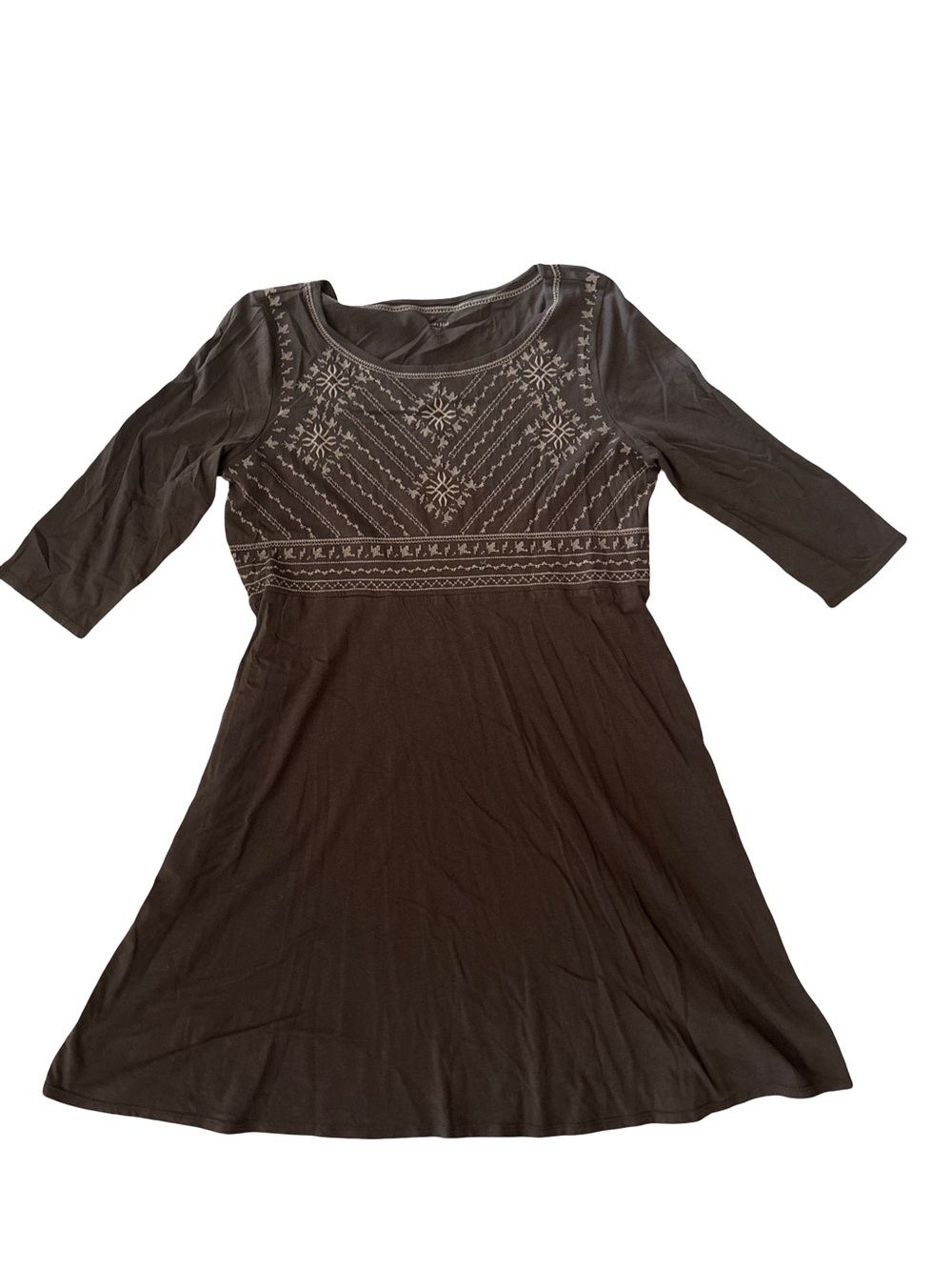Women's GrayGreen Embroidered Scoop-Neck Dress